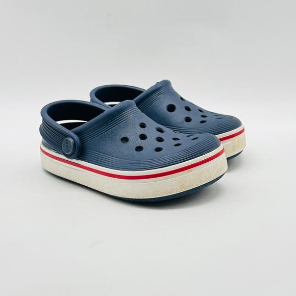 Crocs Boys 9c CrocBand C9 Blue Red White Clogs Mules Casual Comfort Slip On Shoe - Picture 2 of 12